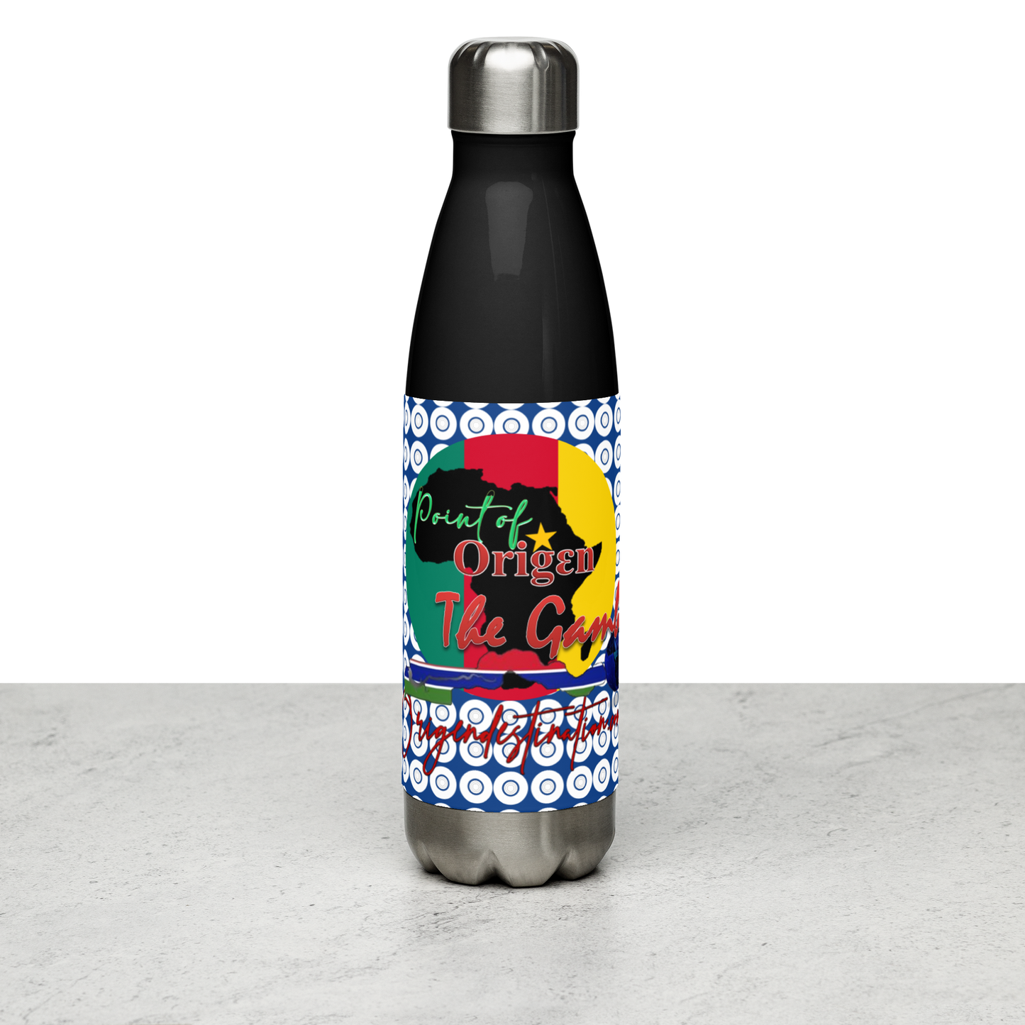 Origen Destination On-Arrival Point of Origen The Gambia Stainless Steel Water Bottle