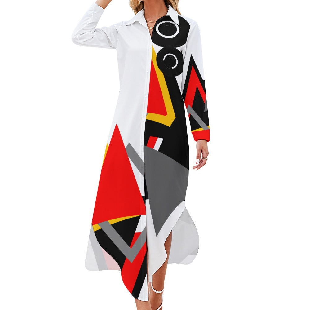 Origen Destination Women's Long-sleeve Button-neck Shirt Dress