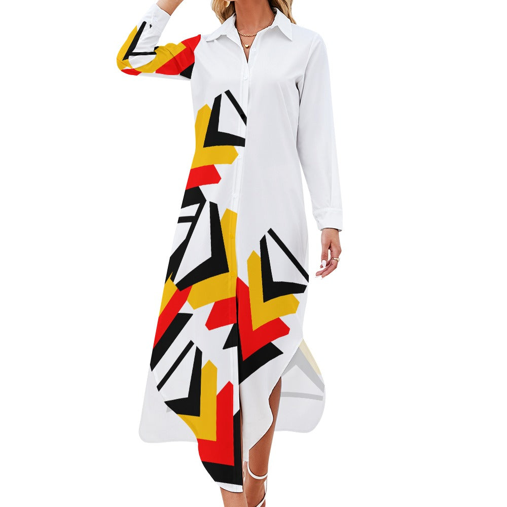 Origen Destination Women's Long-sleeve Button-neck Shirt Dress