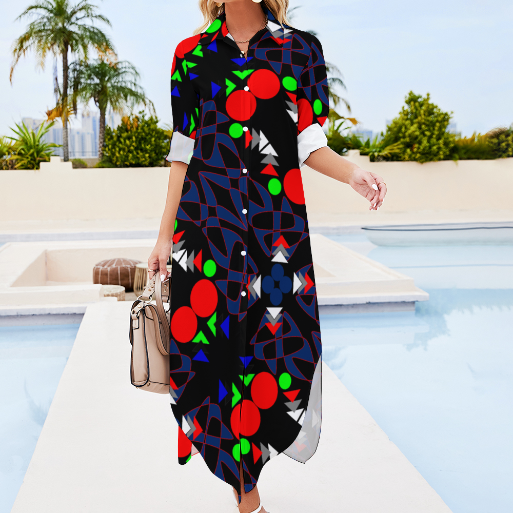 OD Custom Women's Long Sleeves Shirt Dress Button Up PattLB