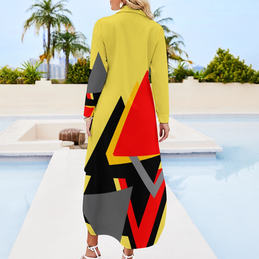 Origen Destination Women's Long-sleeve Button-neck Shirt Dress