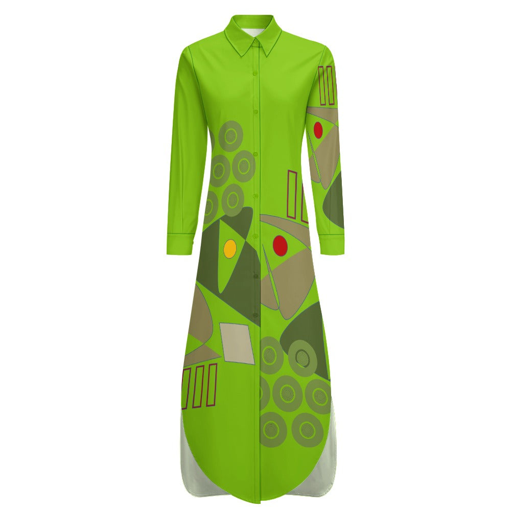 Origen Destination Women's Long-sleeve Button-neck Shirt Dress