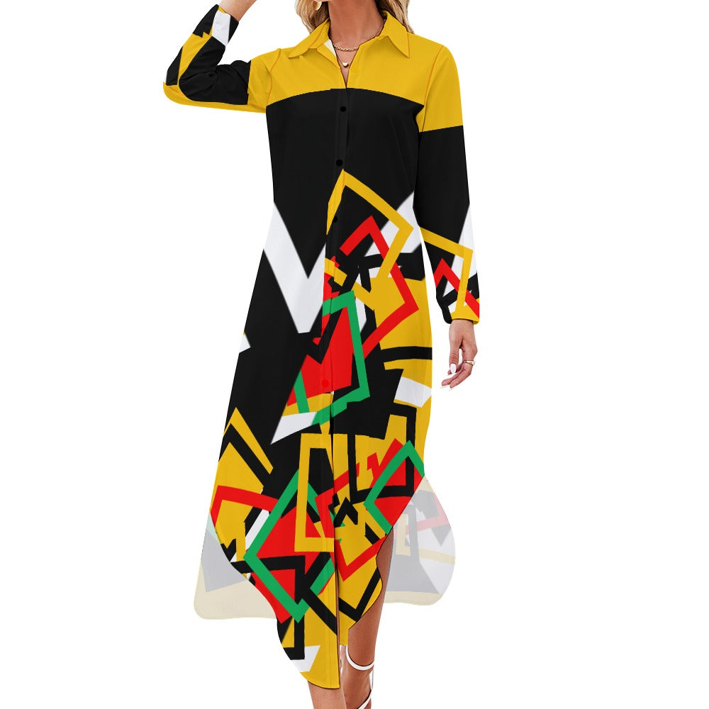 Origen Destination Women's Long-sleeve Button-neck Shirt Dress