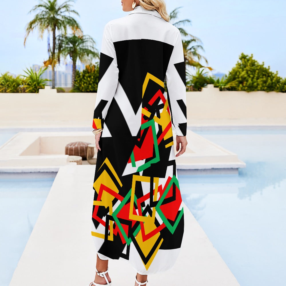 Origen Destination Women's Long-sleeve Button-neck Shirt Dress