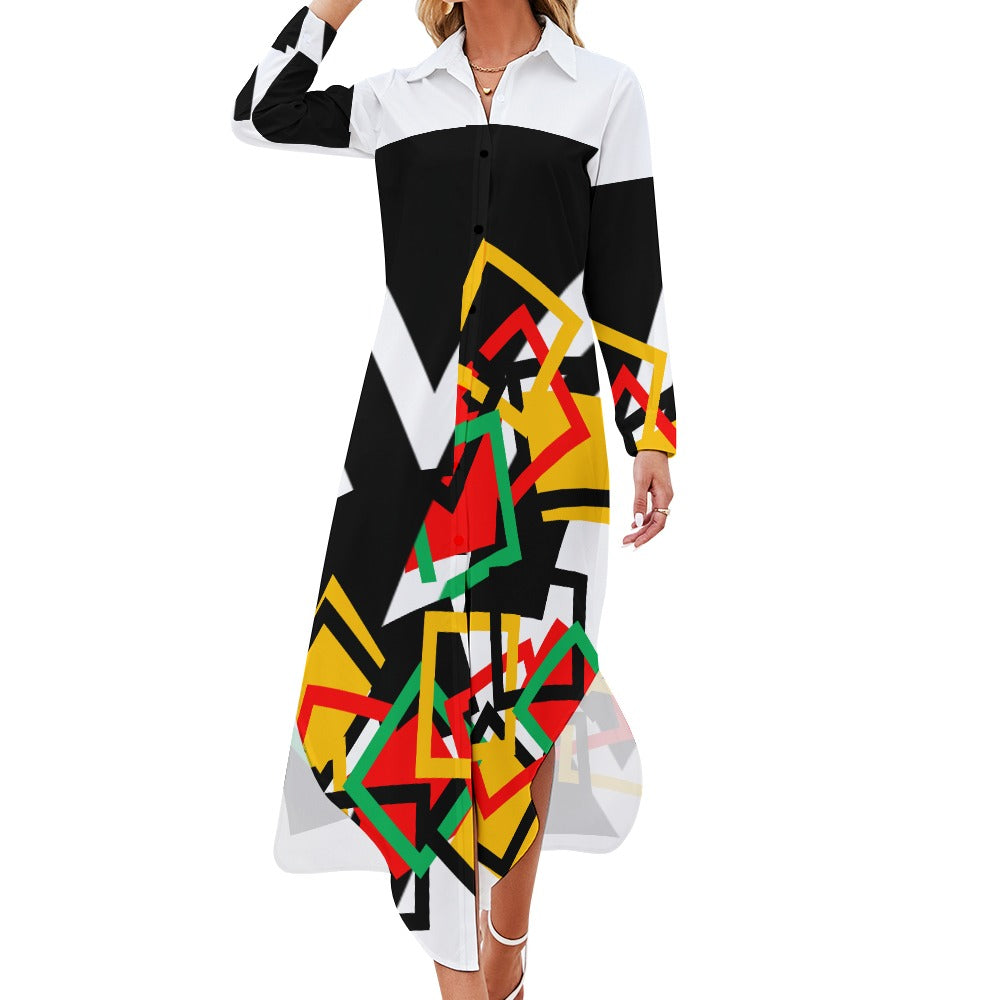 Origen Destination Women's Long-sleeve Button-neck Shirt Dress