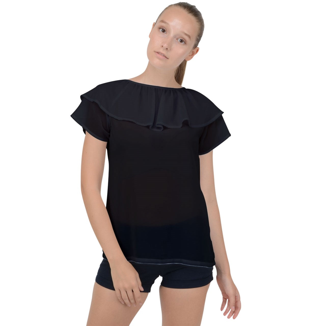 Origen Destination Ruffle Collar Chiffon Blouse