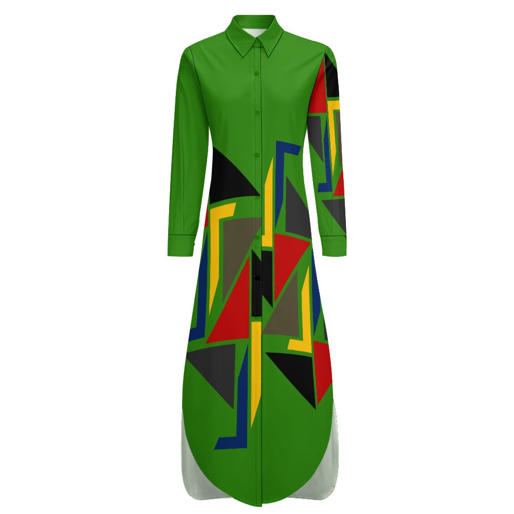 Origen Destination Women's Long-sleeve Button-neck Shirt Dress