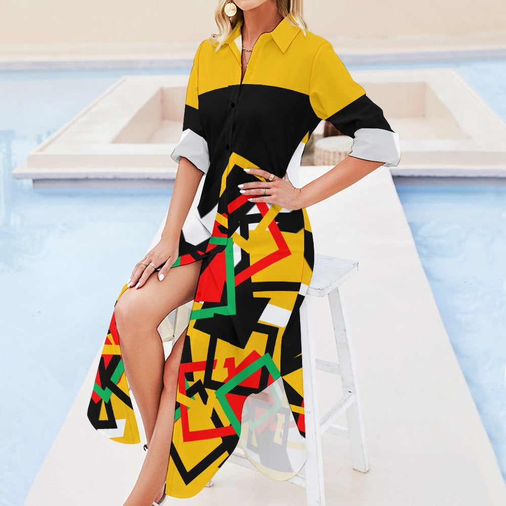 Origen Destination Women's Long-sleeve Button-neck Shirt Dress