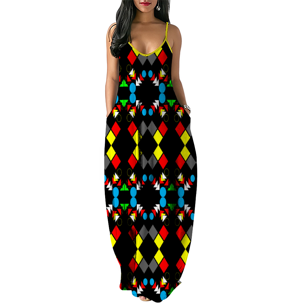 OD Women's Slip dress Dress Loose Sleeveless Dress Blk/Patt