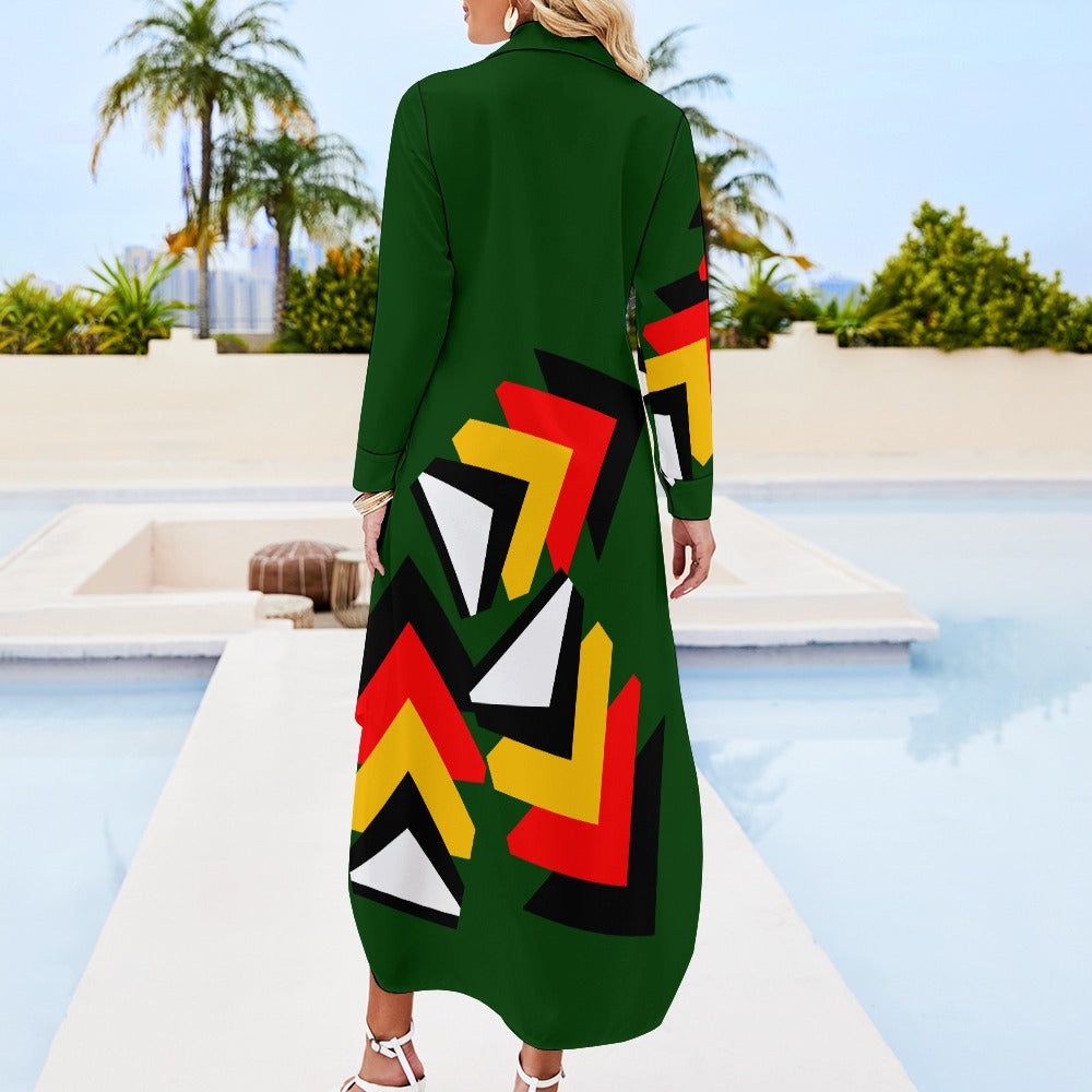 Origen Destination Women's Long-sleeve Button-neck Shirt Dress