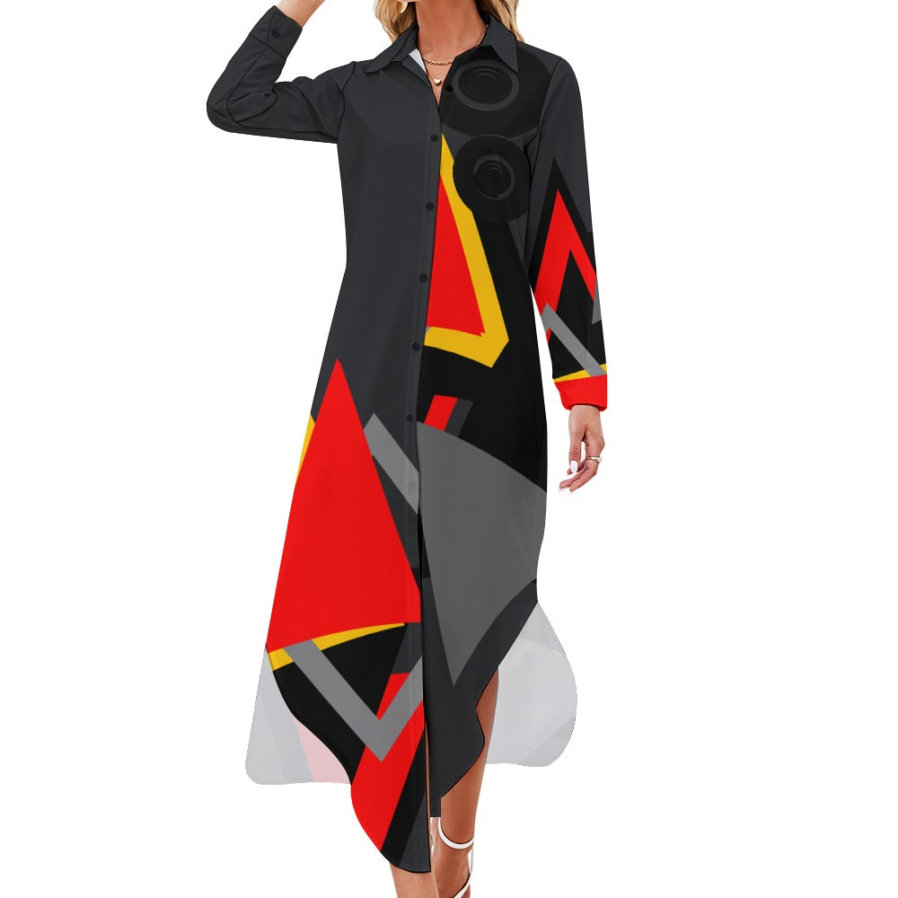 Origen Destination Women's Long-sleeve Button-neck Shirt Dress