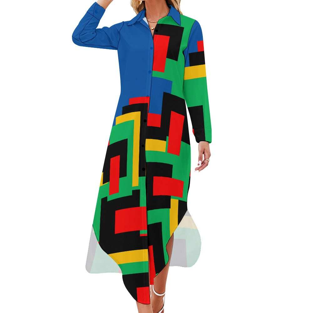 Origen Destination Women's Long Sleeve Button Neck Shirt Dress