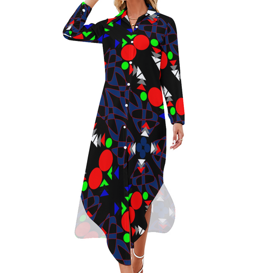 OD Custom Women's Long Sleeves Shirt Dress Button Up PattLB
