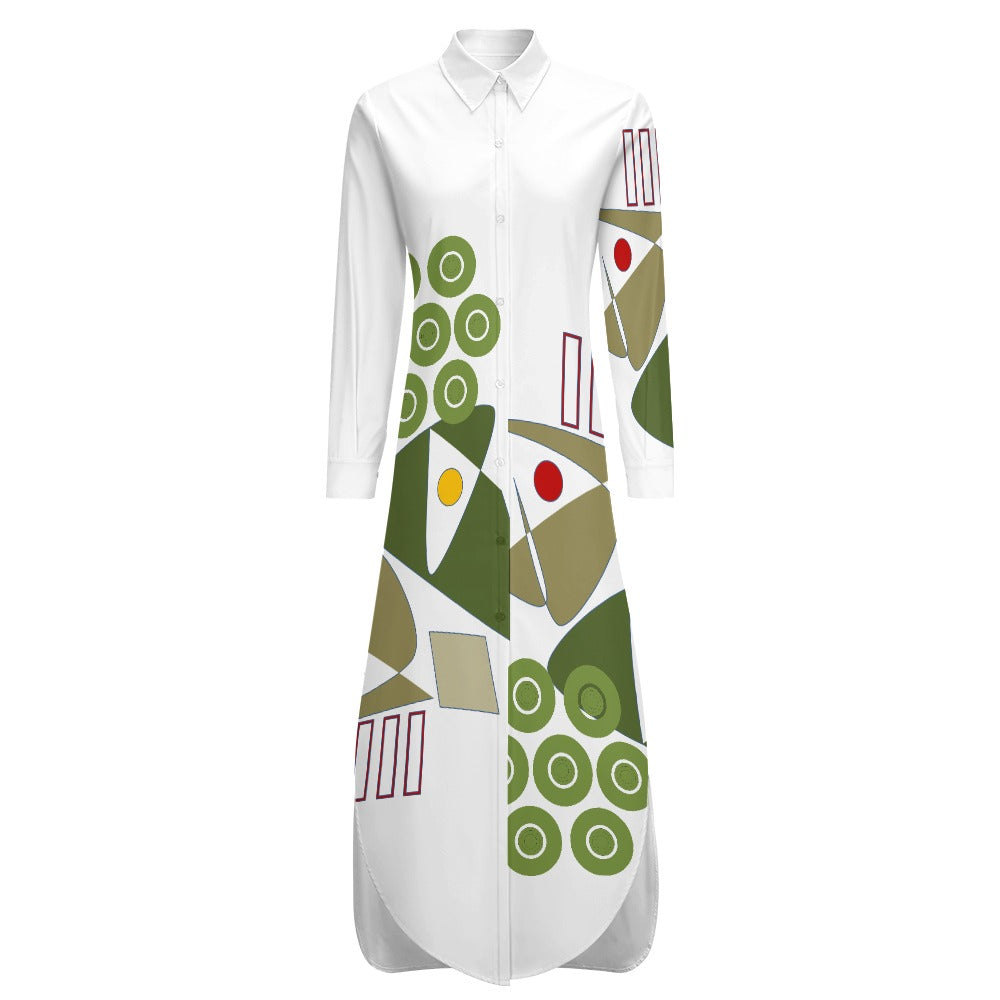 Origen Destination Women's Long-sleeve Button-neck Shirt Dress