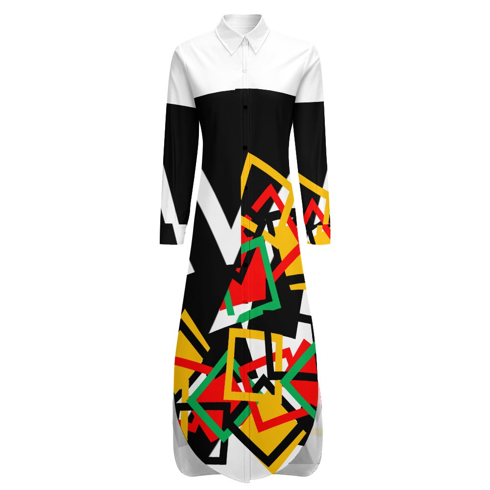 Origen Destination Women's Long-sleeve Button-neck Shirt Dress