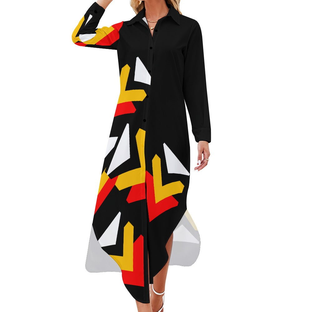 Origen Destination Women's Long-sleeve Button-neck Shirt Dress