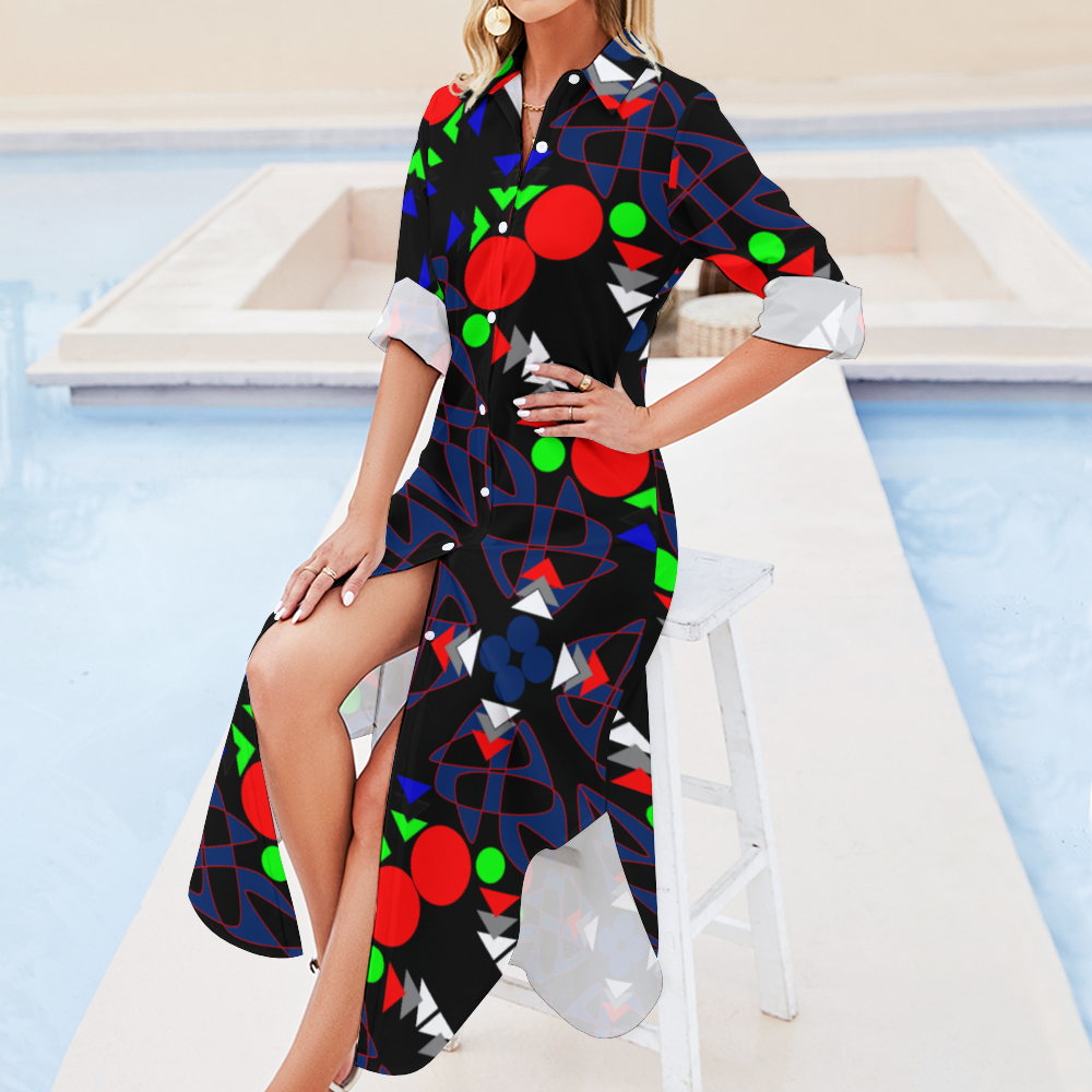 OD Custom Women's Long Sleeves Shirt Dress Button Up PattLB
