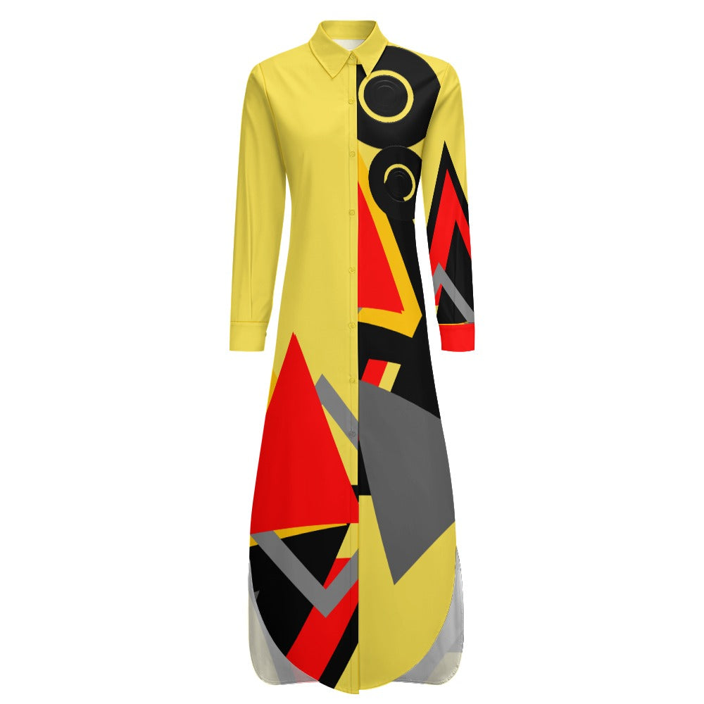 Origen Destination Women's Long-sleeve Button-neck Shirt Dress