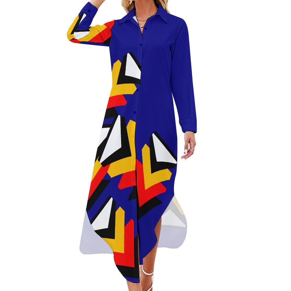 Origen Destination Women's Long-sleeve Button-neck Shirt Dress