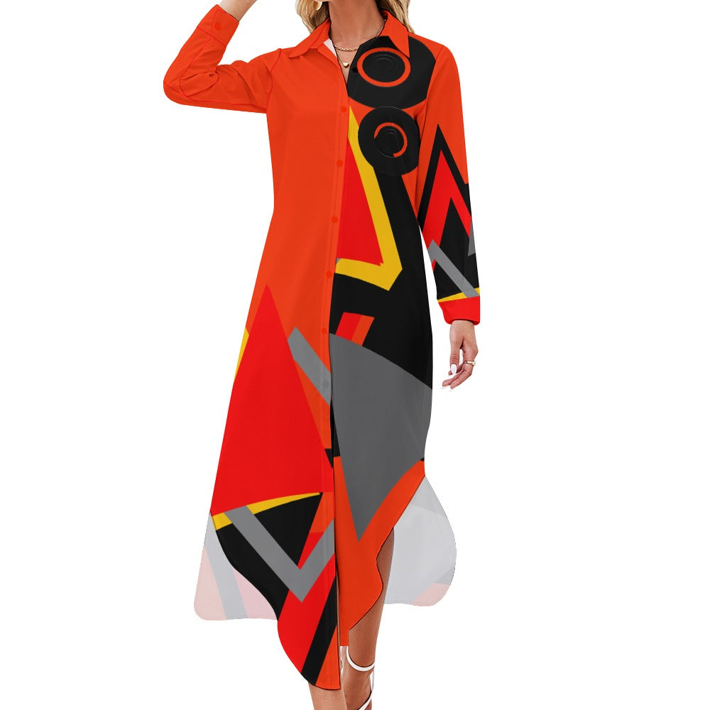 Origen Destination Women's Long-sleeve Button-neck Shirt Dress