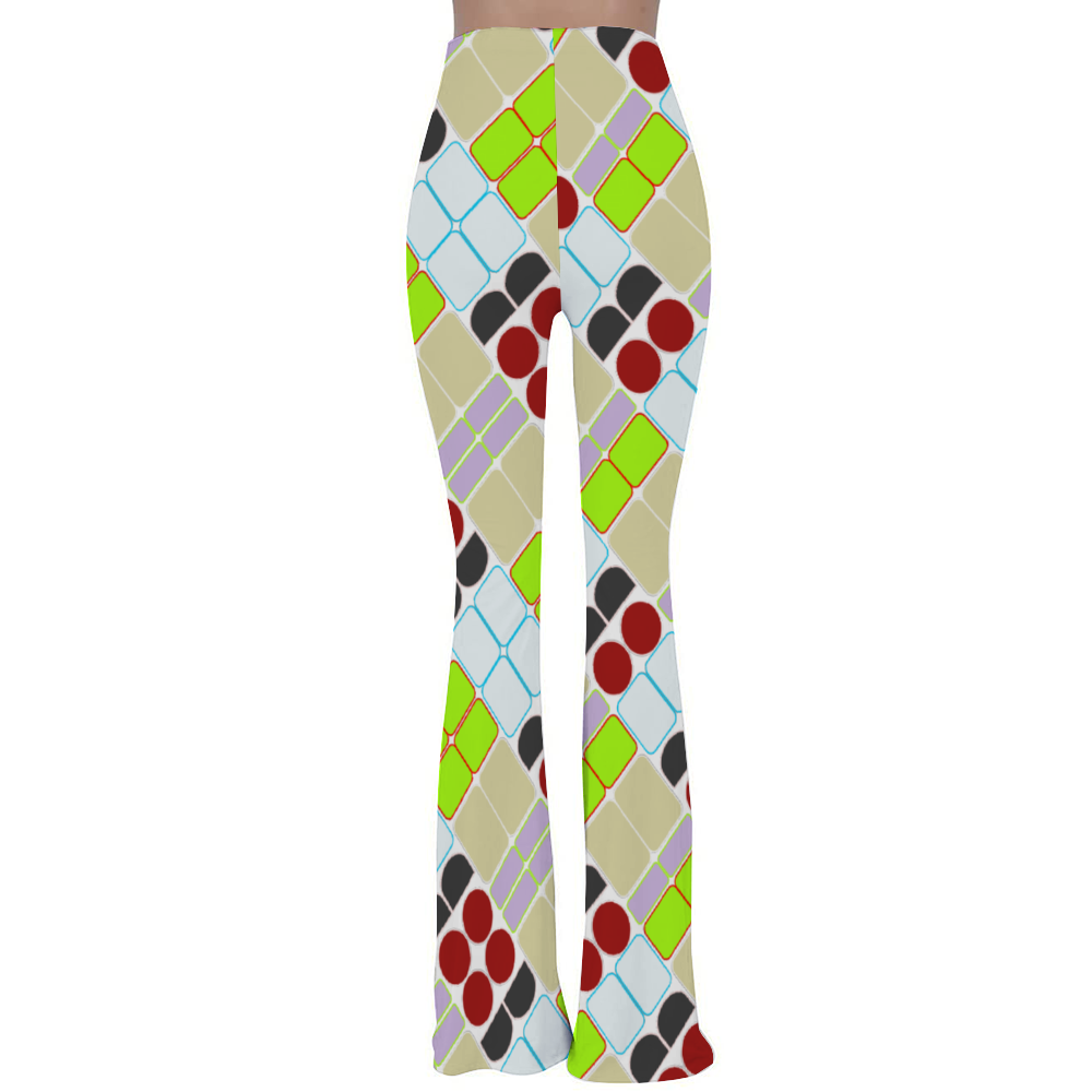 OD Women's Print Stretch Bell Bottom Flare Pants Trousers TanPat