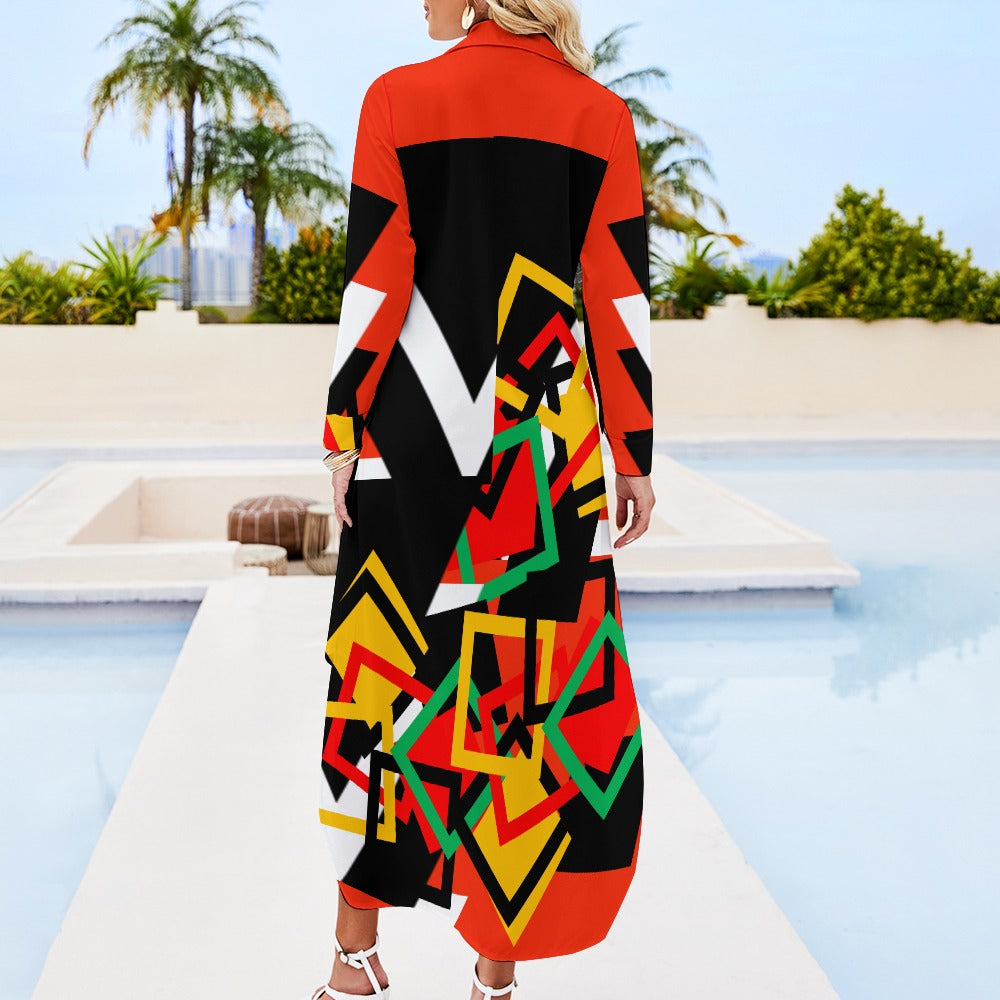 Origen Destination Women's Long-sleeve Button-neck Shirt Dress