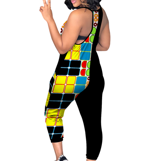 OD Women's Jumpsuit Stylish Rompers BlkPattSq