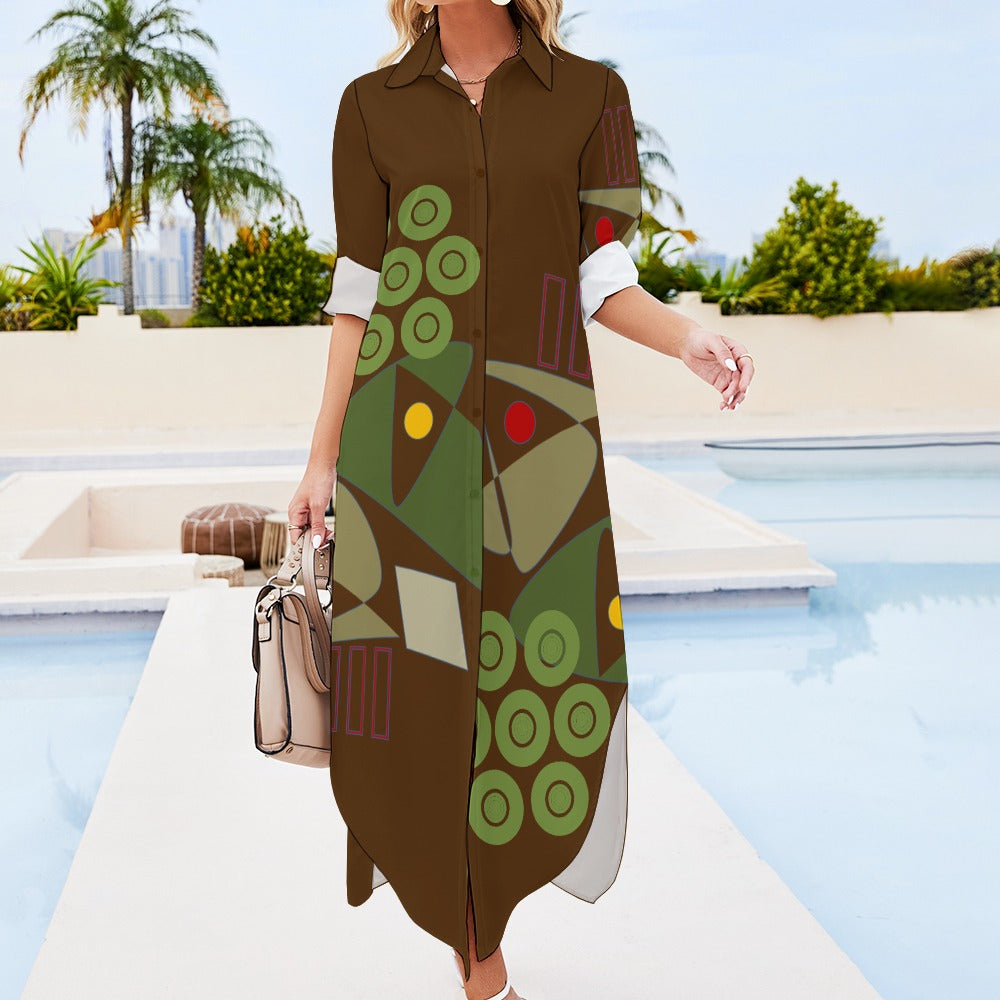 Origen Destination Women's Long-sleeve Button-neck Shirt Dress