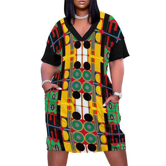 OD SIG SYM Women's V-neck Loose Dress RBGY