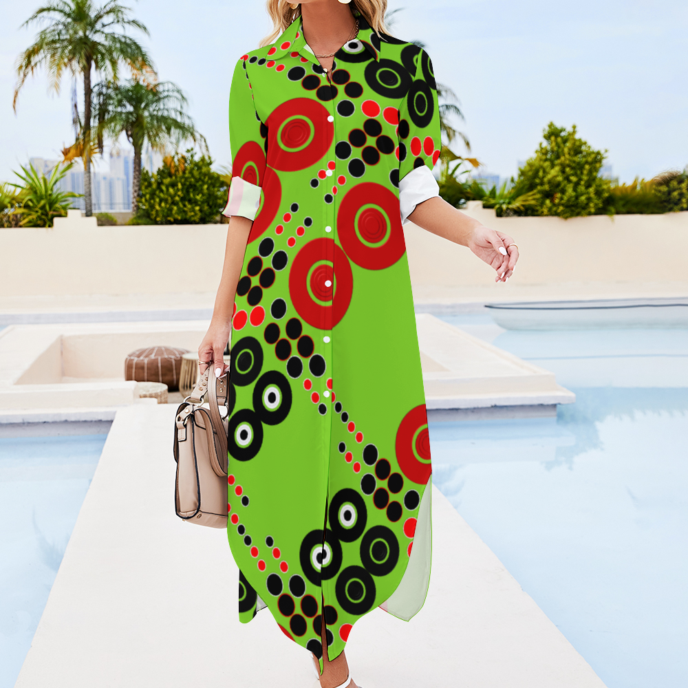 OD Custom Women's Long Sleeves Shirt Dress Button Up LB