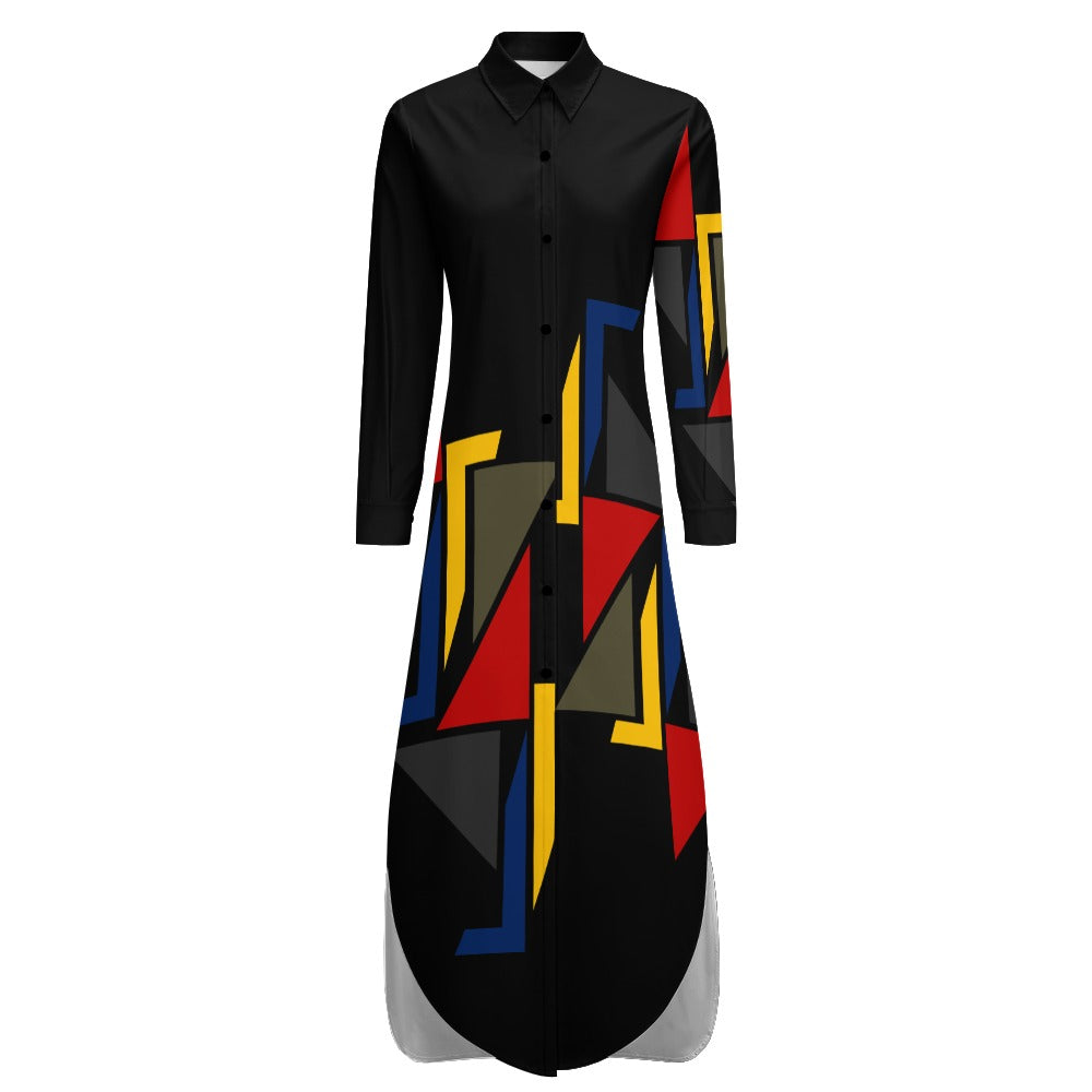 Origen Destination Women's Long-sleeve Button-neck Shirt Dress