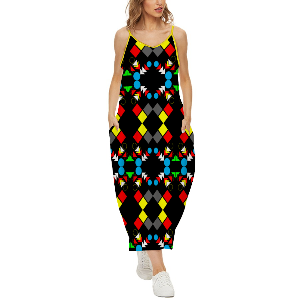 OD Women's Slip dress Dress Loose Sleeveless Dress Blk/Patt