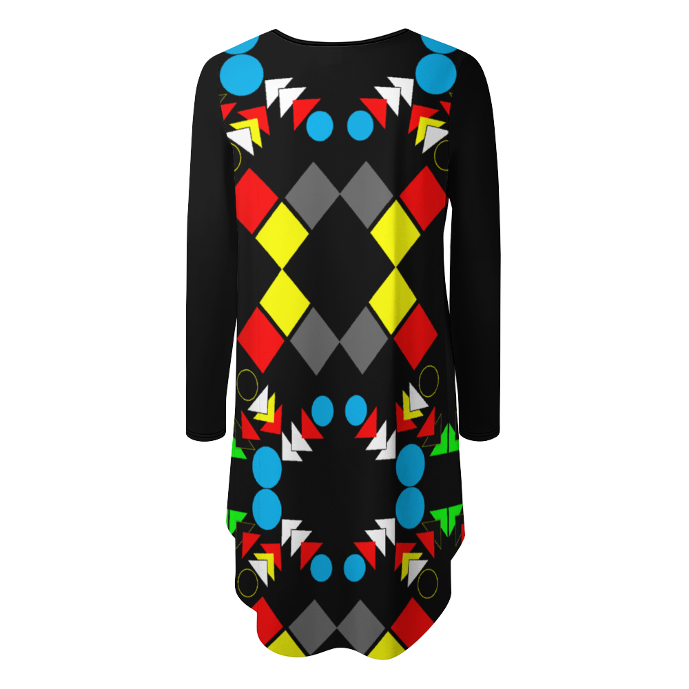 OD Stylish Long Sleeves Skirt Women's Casual Dress BlkPatt