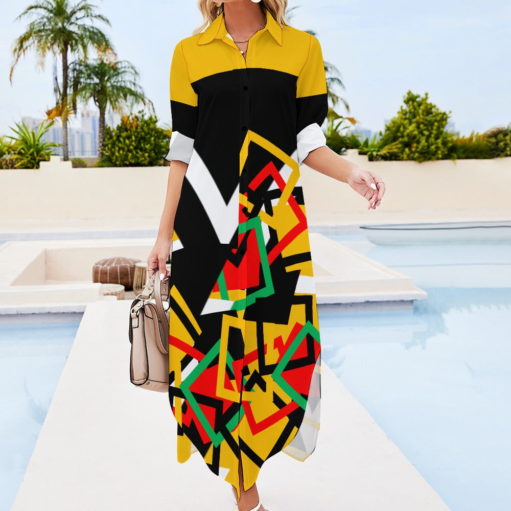 Origen Destination Women's Long-sleeve Button-neck Shirt Dress