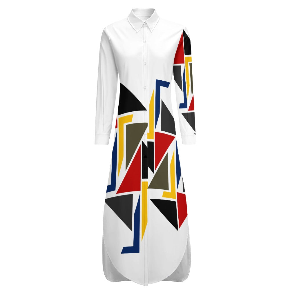 Origen Destination Women's Long-sleeve Button-neck Shirt Dress