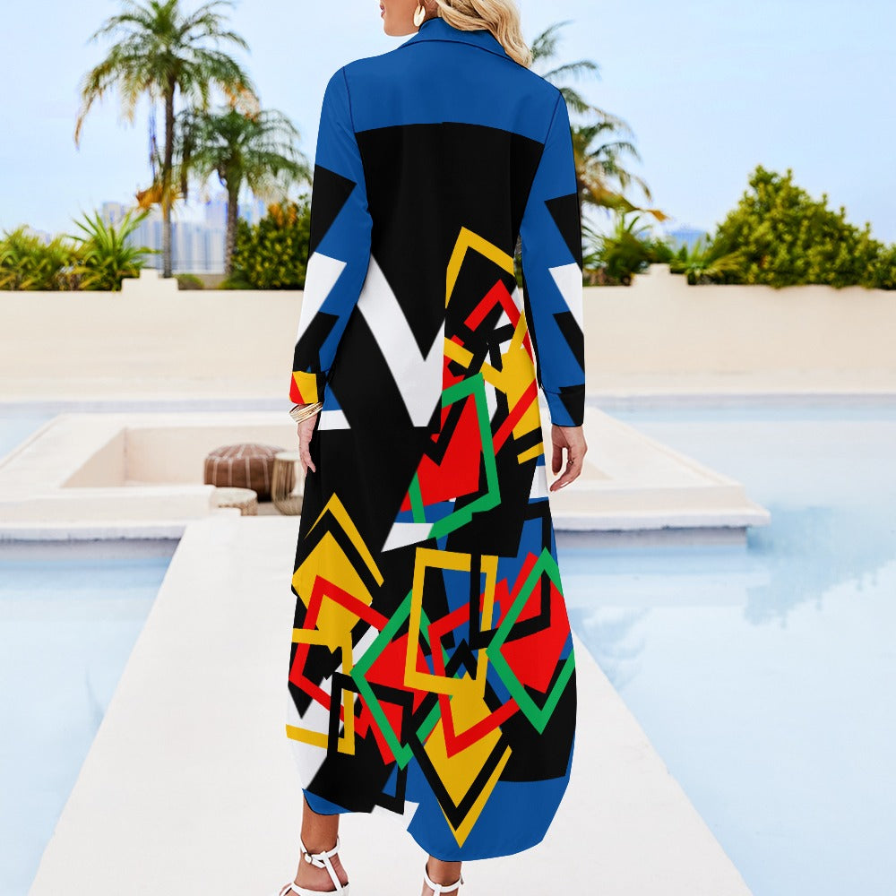 Origen Destination Women's Long-sleeve Button-neck Shirt Dress