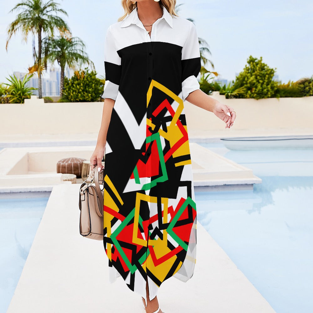 Origen Destination Women's Long-sleeve Button-neck Shirt Dress