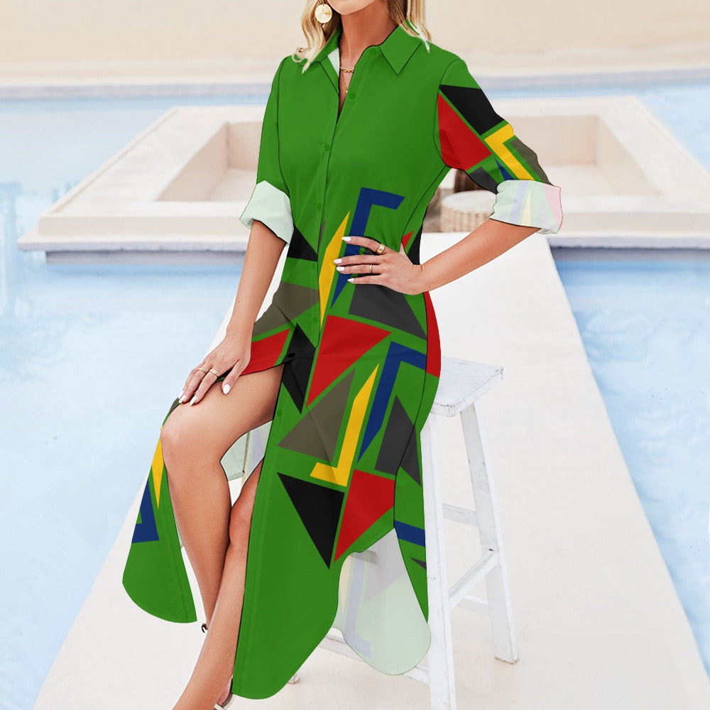 Origen Destination Women's Long-sleeve Button-neck Shirt Dress