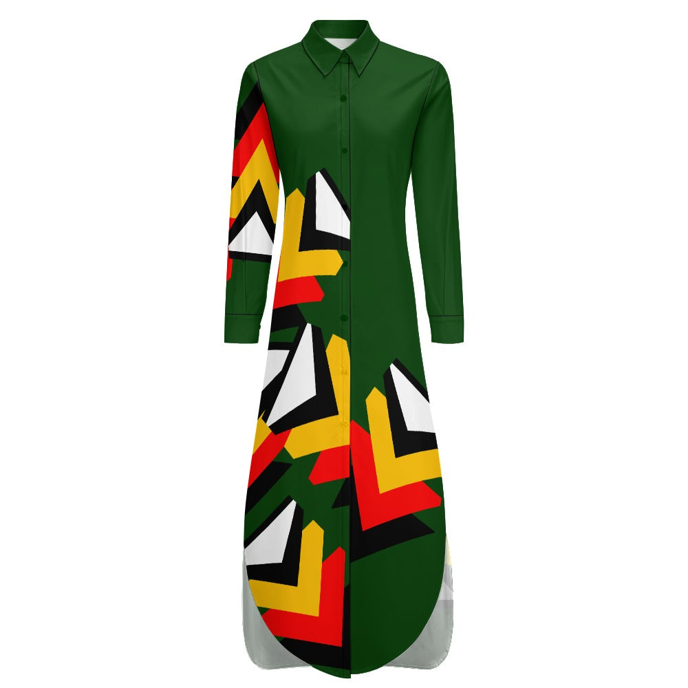 Origen Destination Women's Long-sleeve Button-neck Shirt Dress