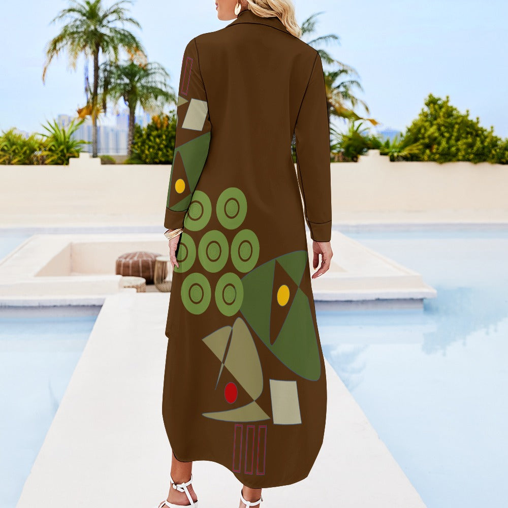 Origen Destination Women's Long-sleeve Button-neck Shirt Dress