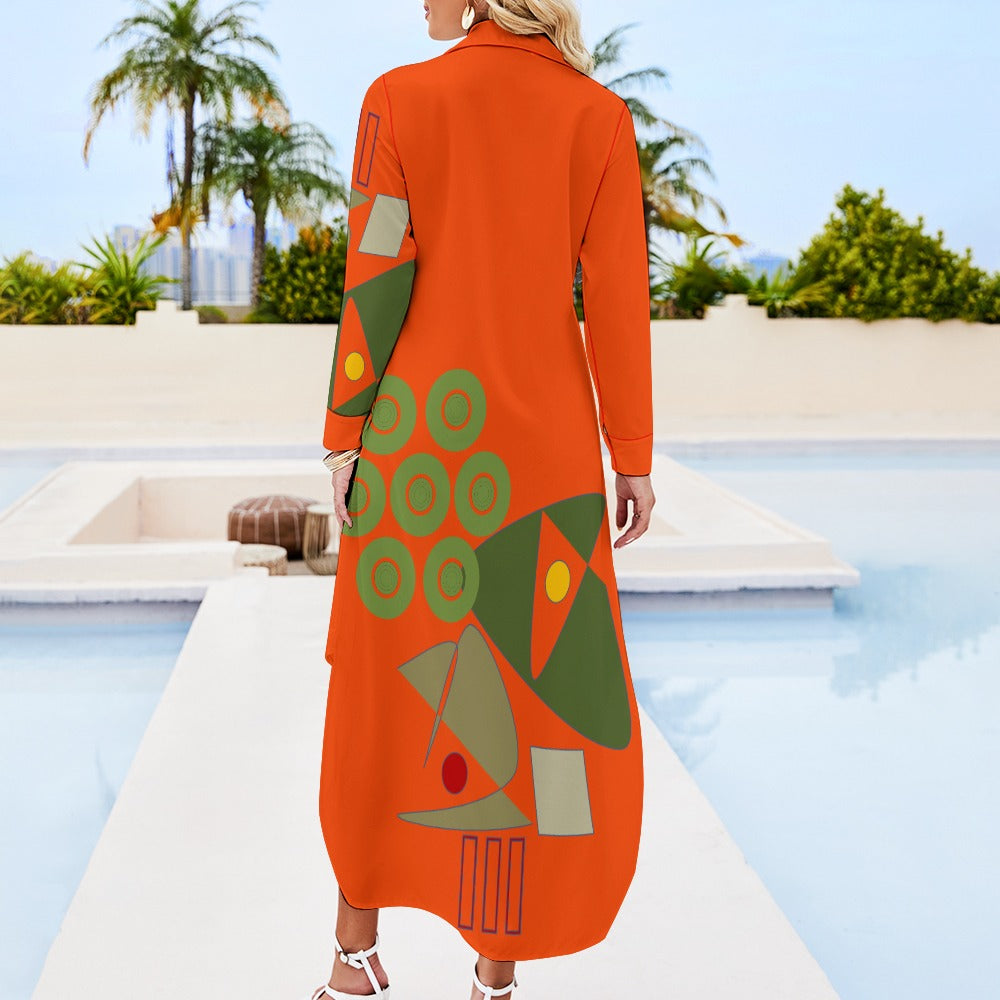 Origen Destination Women's Long-sleeve Button-neck Shirt Dress