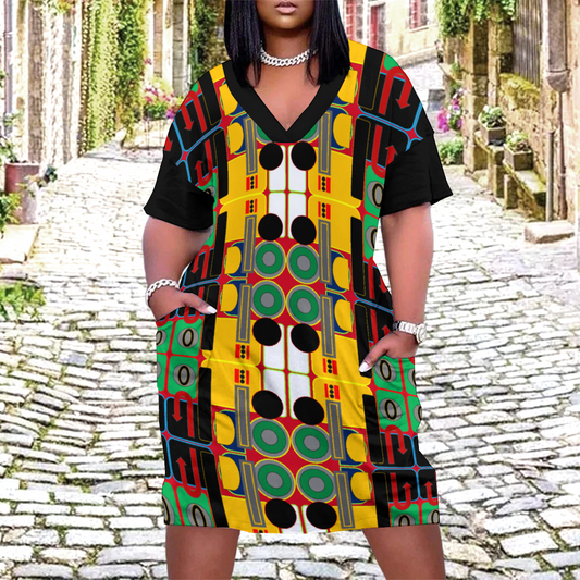 OD SIG SYM Women's V-neck Loose Dress RBGY