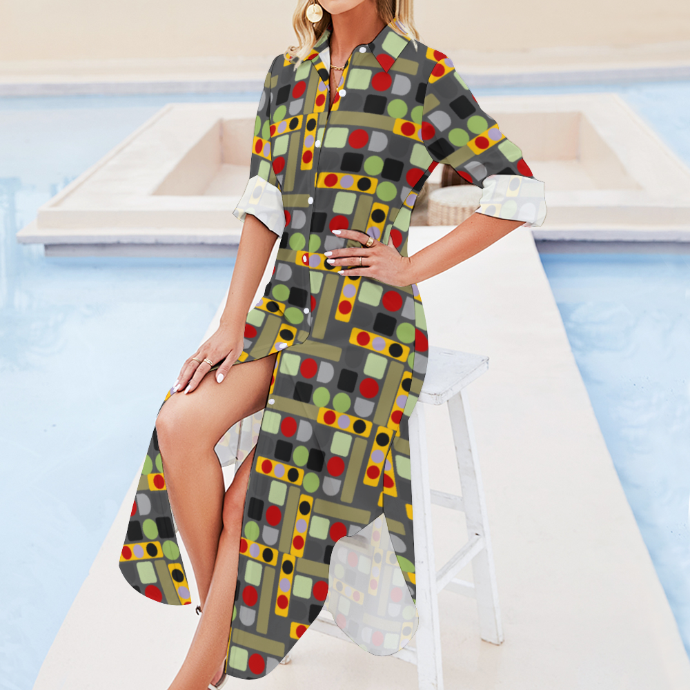 OD Women's Long Sleeves Button Up Dress PATT8mj