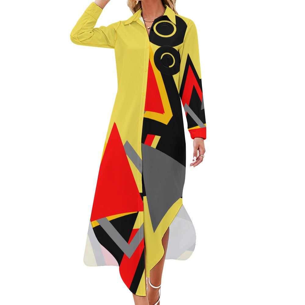 Origen Destination Women's Long-sleeve Button-neck Shirt Dress