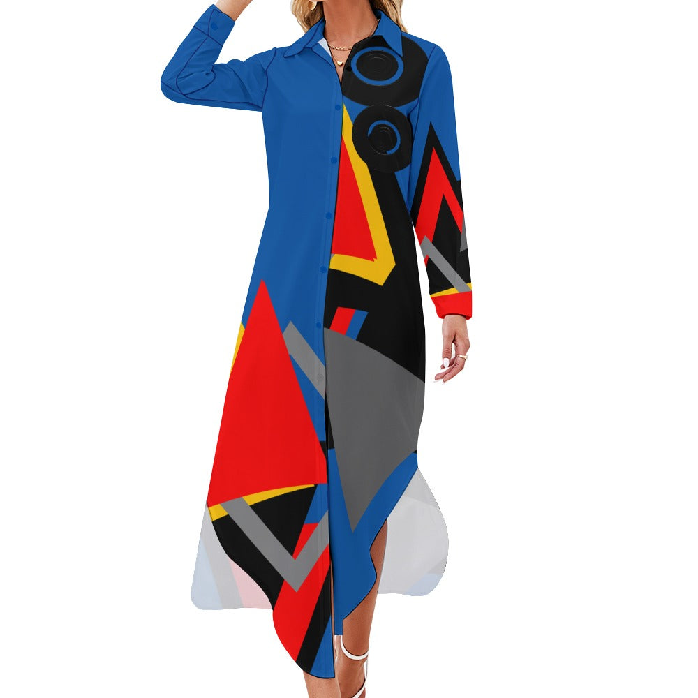 Origen Destination Women's Long-sleeve Button-neck Shirt Dress