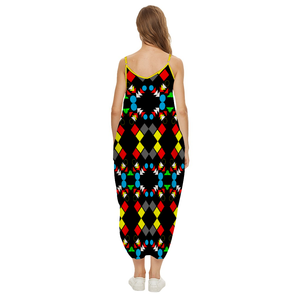 OD Women's Slip dress Dress Loose Sleeveless Dress Blk/Patt