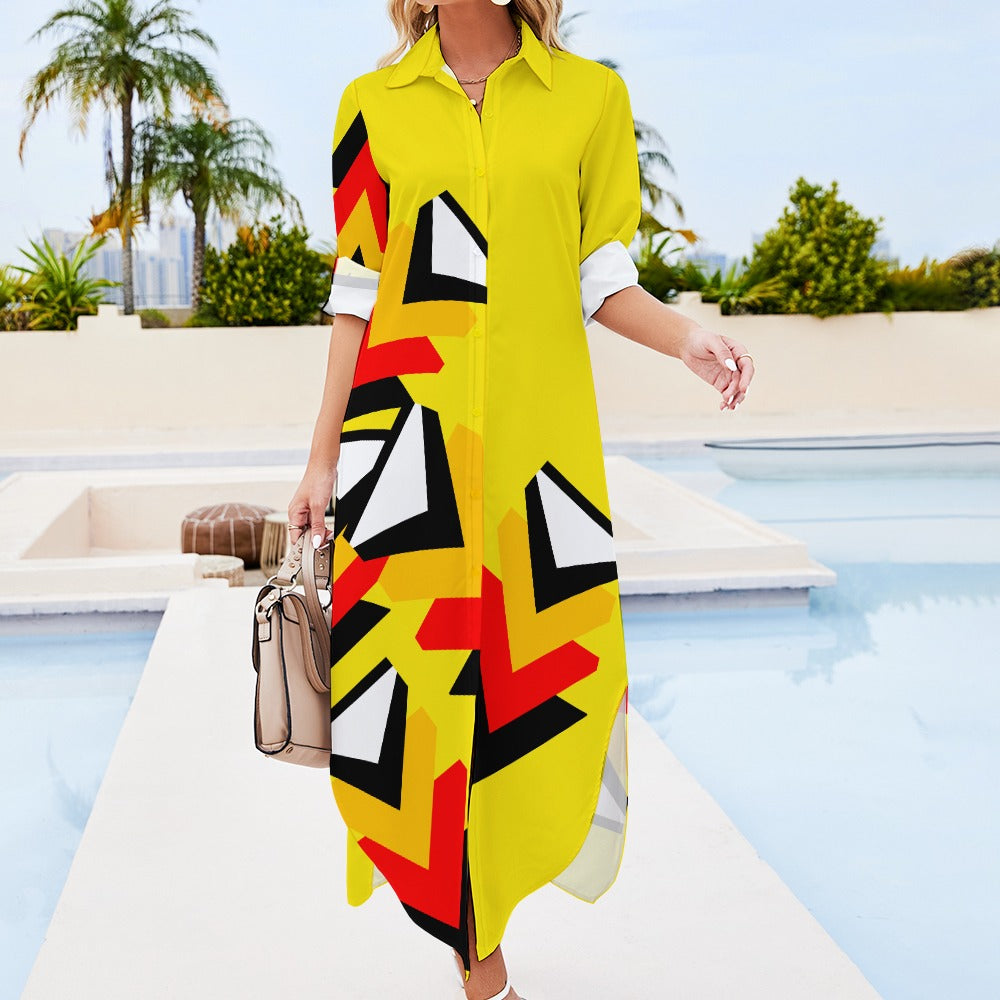 Origen Destination Women's Long-sleeve Button-neck Shirt Dress