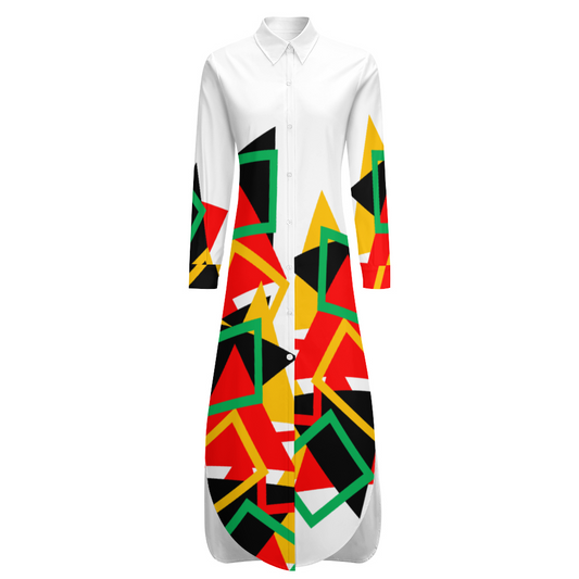 OD Custom Women's Long Sleeves Shirt Dress Button Up PattW