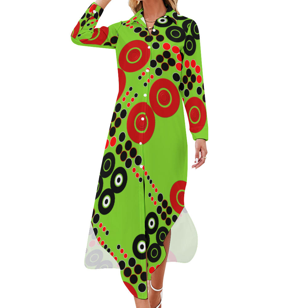 OD Custom Women's Long Sleeves Shirt Dress Button Up LB