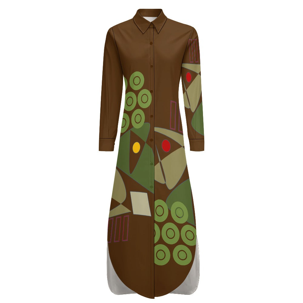 Origen Destination Women's Long-sleeve Button-neck Shirt Dress